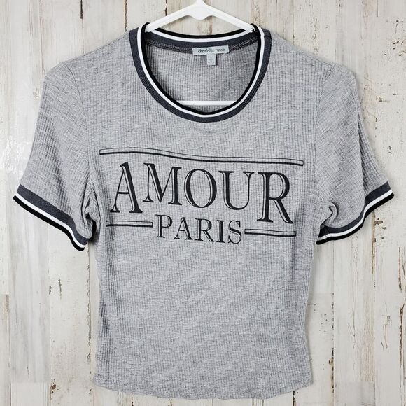 Charlotte Russe Paris Ribbed Tee Shirt Gray Size Small - Picture 1 of 8